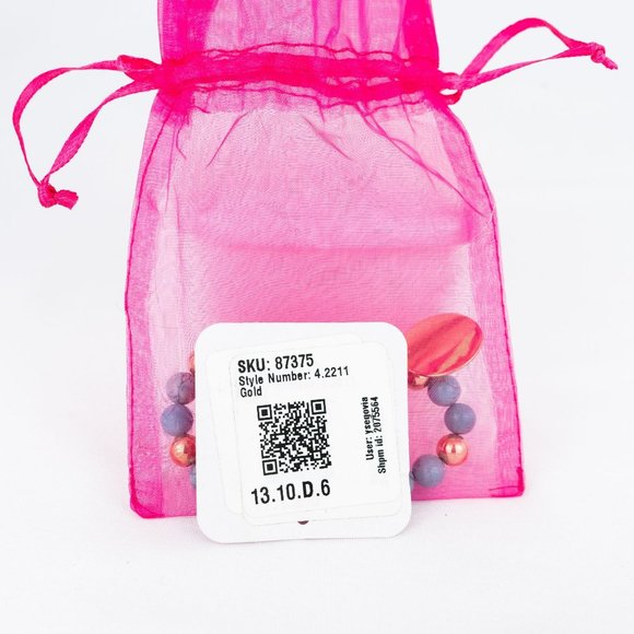 Nadine West Bracelet Stretch Dyed Howlite Turquoise Color Beaded Light Gold Tone - Picture 3 of 4